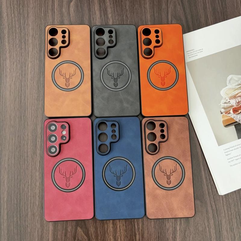 Luxury PU Leather Cartoon Deer Case for Samsung Galaxy S24 S25 S26 Ultra S24 S23 S22 FE Cases for Magsafe Wireless Charge Cover
