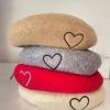 Winter Wool Beret Hat for Women Lady Love Heart Embroidery Warm Pumpkin Hats Ins Korean Girl Y2K Artist Painter Octagonal Caps