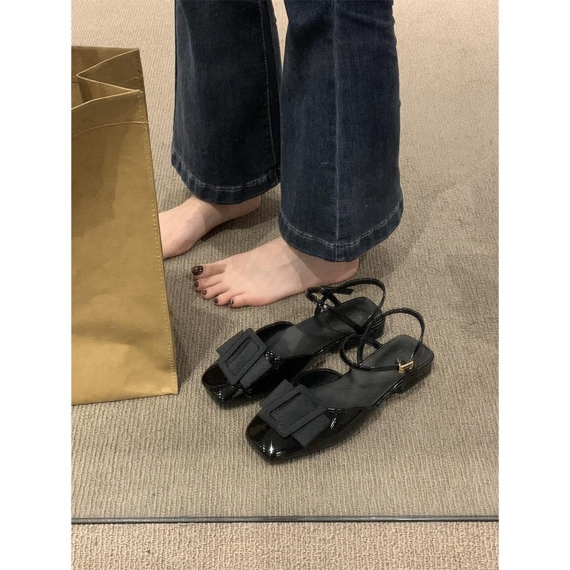 

Shallow mouth hollow bag head cool single shoes women s shoes spring and summer 2025 new thick heel naked pink French high-end sandals 35