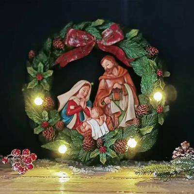 Christianity Christmas Wreath Wall-mounted Festival Decoration Pendant Can Emit Light Resin Arts And Crafts A Living Room Jesus