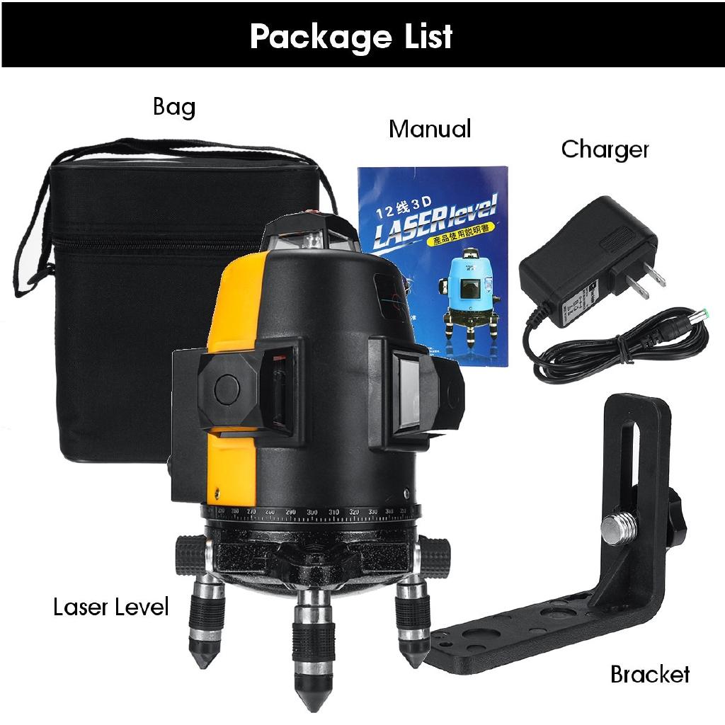 6800mAh 360° 12 Line Laser Level Vertical 3D Blue Horizontal Rotary Cross Self Leveling New