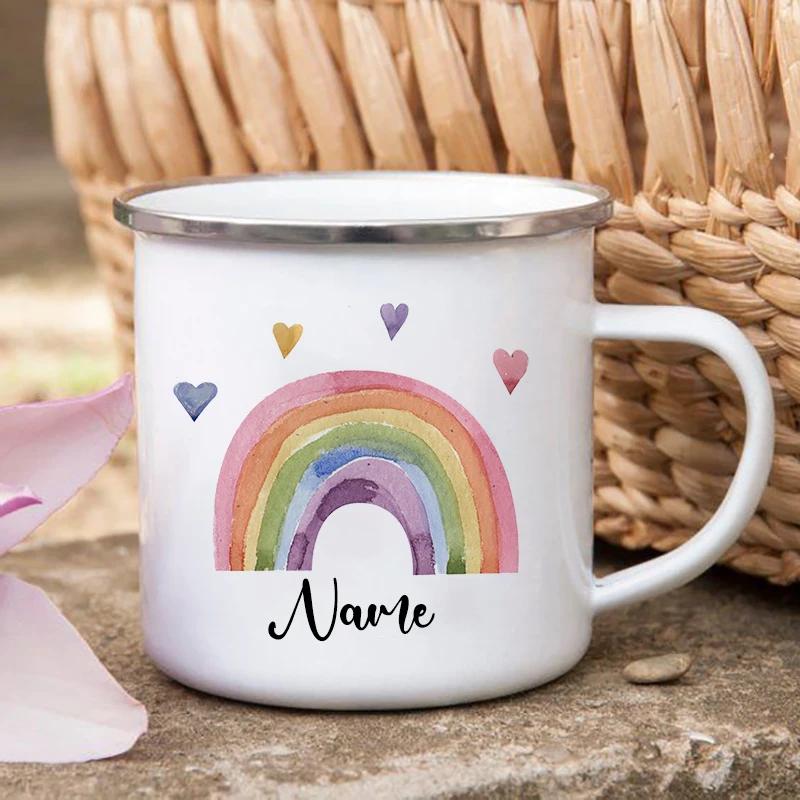 

Personalized Campfire Mug with Custom Name Enamel, Rustic Mug for Kids Festive Gifts, Camper Rainbow Cup for Women and Friend