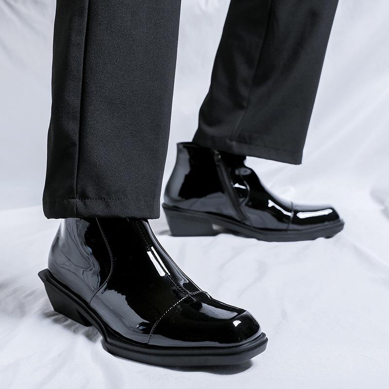 Chelsea boots pointed Martin boots men's winter velvet British inner heightening platform short boots men 66633-R