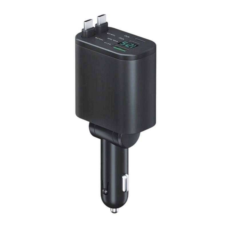 

90W Double USB C Auto Charger Type c Retractable Cable Builts in Safety Protections for Multiple Devices Charging 1