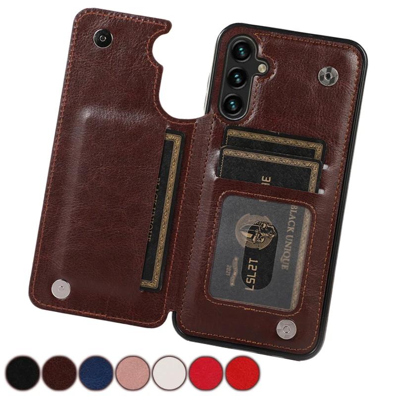 For lommebok Dobbelknapp Flip Lærveske For Samsung Galaxy S24 Ultra S23 FE S22 Plus S21 S20 A13 A14 A15 A51 A52 A53 A54 A71 A73