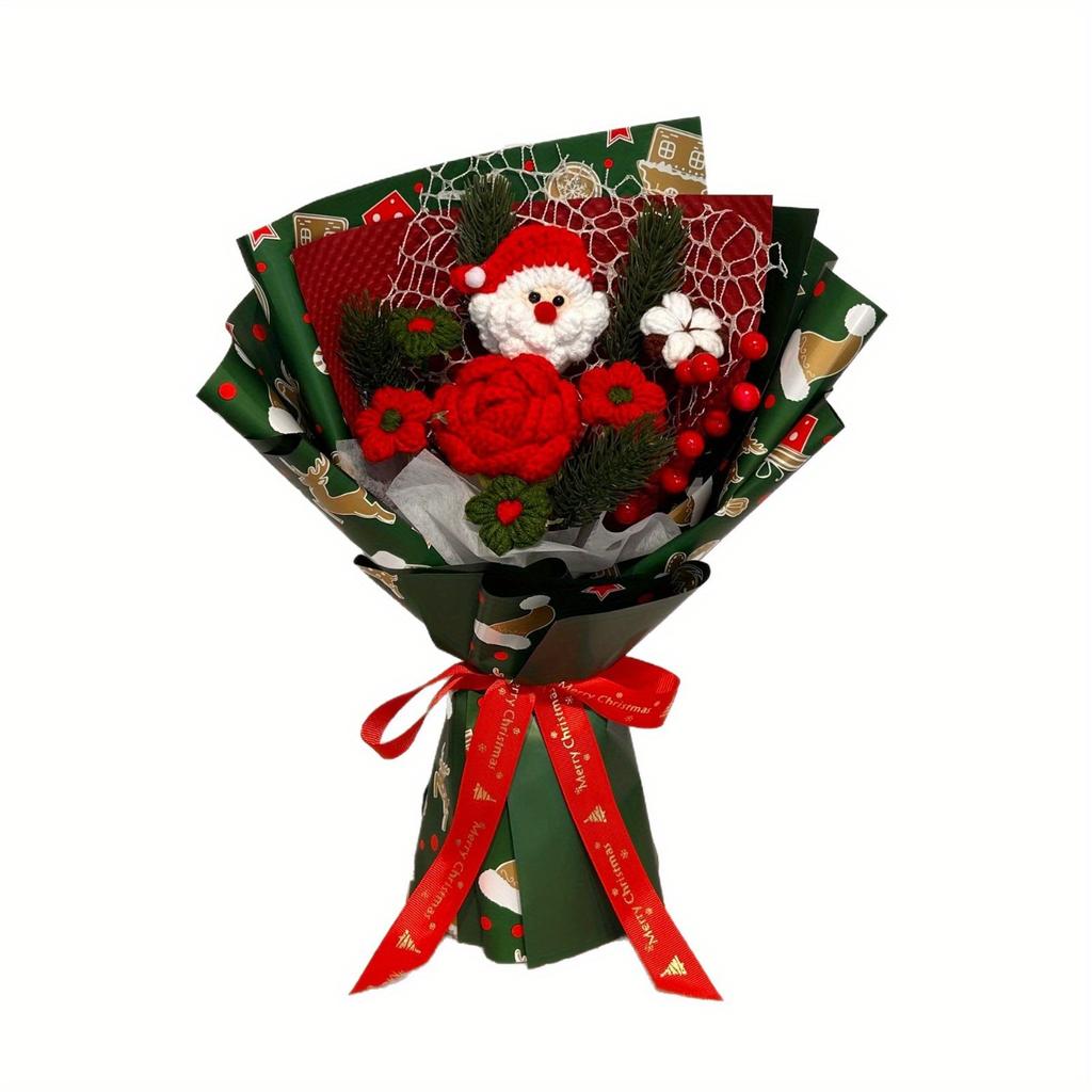 1Pc Christmas Bouquet Finished Pure Handmade Wool Flower Nobesong Holly Gift Hand Bouquet