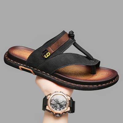 Fashion Men's Leather Slides Comfortable House Slippers Breathable Rubber Sole Indoor Outdoor Summer Sandals