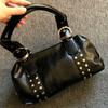 Korean Style Studded Motorcycle Bag Cool Black Glossy Handbag Women's High-end Commuter Shoulder Bag Zipper Trendy Underarm Bag