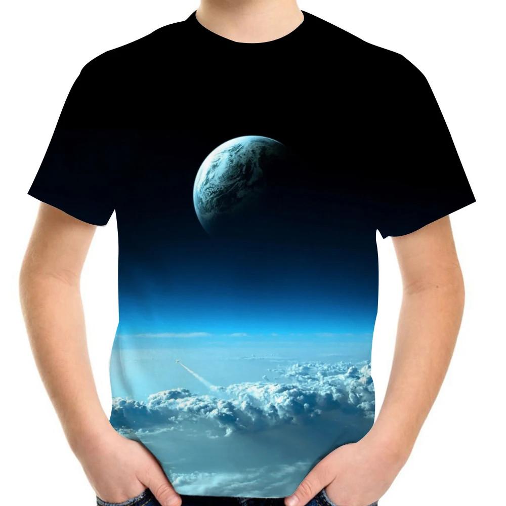 Summer 2-12y Children 3D Clothing Planet Earth Moon Galaxy Print Kids Baby Fashion T Shirt Boys Girls Birthday Tee Fashion Tops