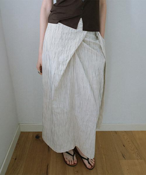 Onaenon Drape Stripe Skirt New6Ms527