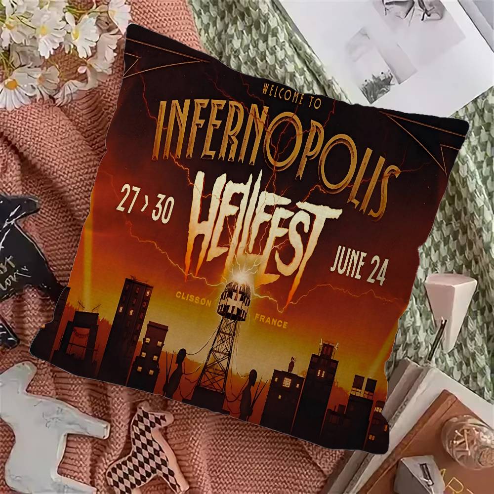 

H-Hellfest Band Pillow Gift Home Office Decoration Pillow Bedroom Sofa Car Cushion CoverPillow Case 12x12Inch