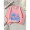 Europäische Größen Mädchen Weiches Rundhals-Sweatshirt Saltu Soul Tropischer Strand Palmenbaum Sonnenschein Aufdruck, Lässig Vielseitig Kombinierbar, Ideales Urlaubsgeschenk