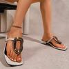 Fashion Gold Metal Buckle Thick Heels Sandals Wome 2025 Summer Clip Toe Low Heel Slippers Woman Plus Size Square Toe Sandles Female