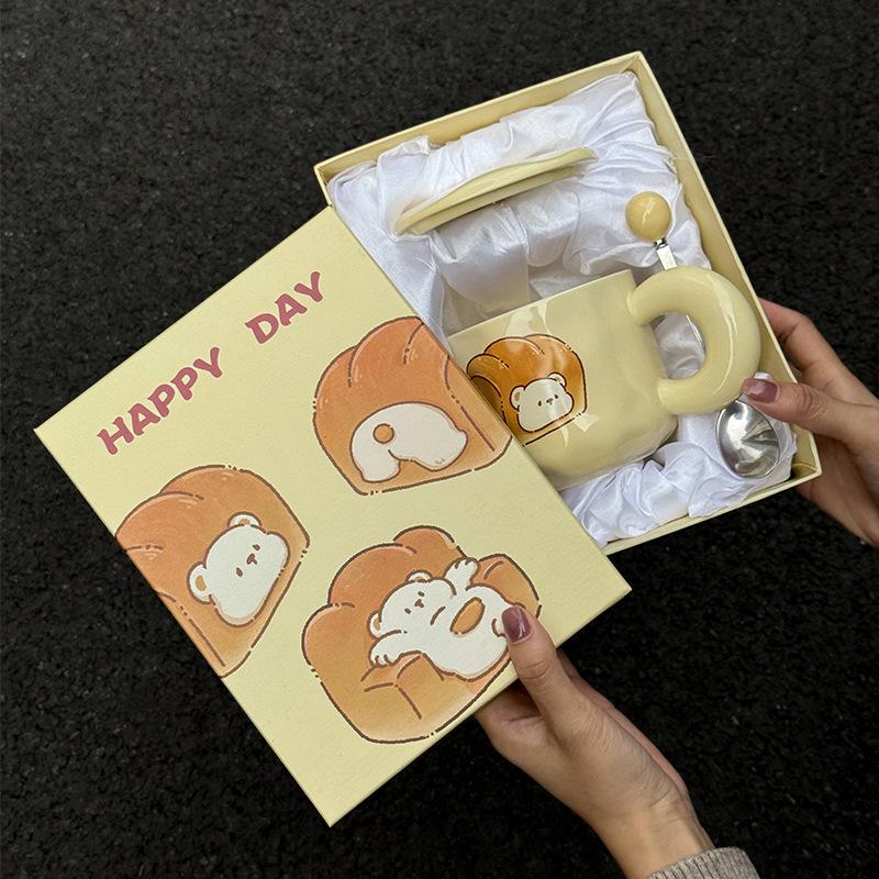 Cute cute mug birthday gift girl gives girlfriend creative practical cup large capacity ceramic cup with lid