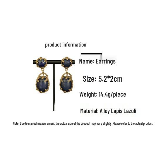 Elegant Lapis Lazuli Geometric Stud Earrings - Vintage High-End Versatile Drops