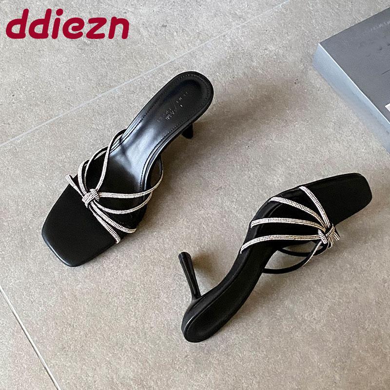 Party Sexy Ladies High Heels Pumps Slides Shoes Female Slip On Footwear Luxury Rhinestones Women Thin Heels Shoes