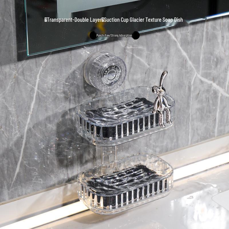 Wall-Mounted Double-Layer Vacuum Suction Soap Dish with Draining Function