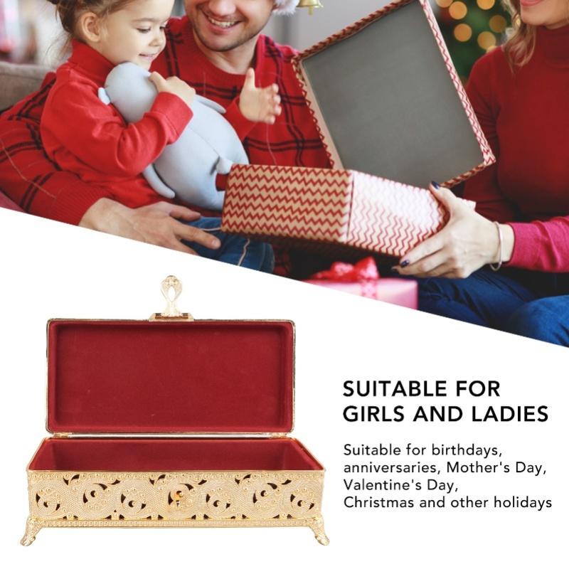 Vintage kovová šperkovnice Měkký samet Ochrana proti rzi Obdélníková krabička na drobnosti Pro dívku Ženy Náhrdelník Náušnice Prsteny Stříbrná