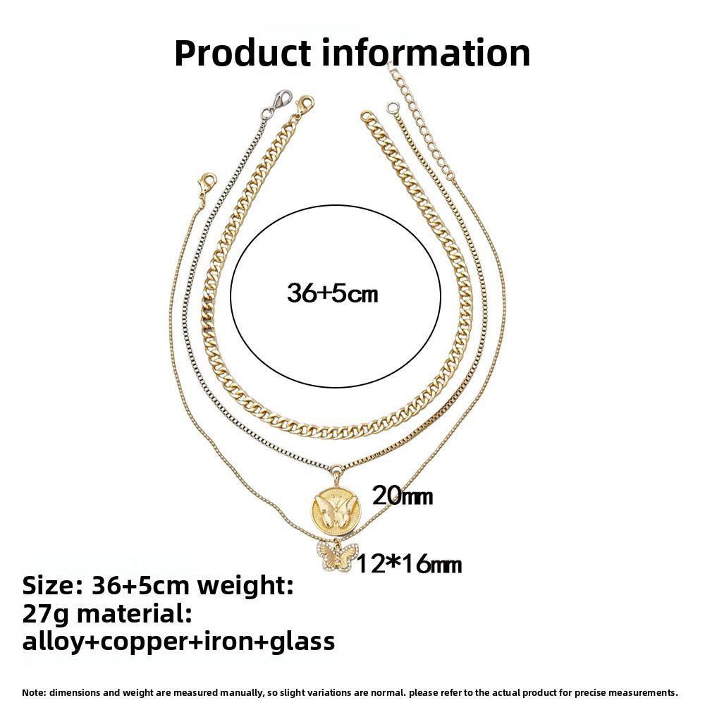 Meier Multi-layer cuban link chain necklace - butterfly chunky chain ot clasp, edgy hip-hop punk style