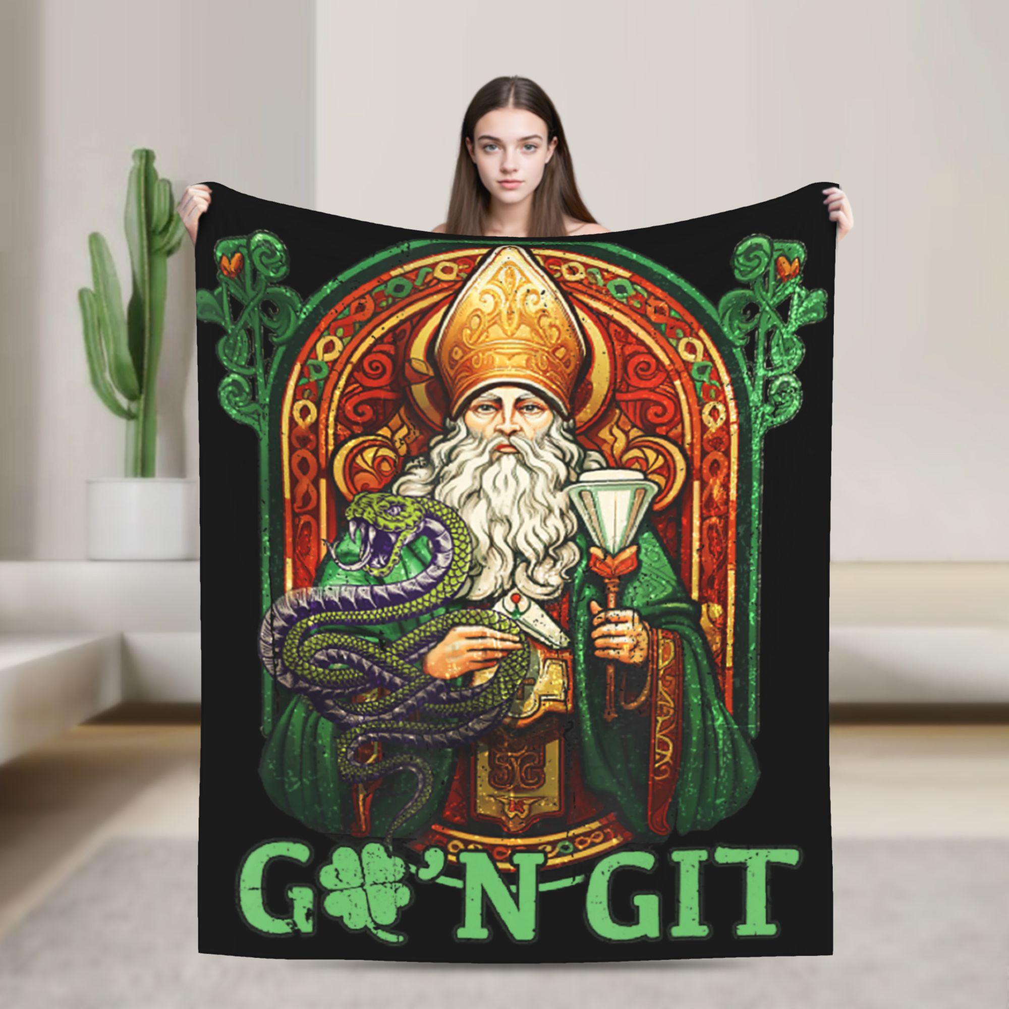 St Patrick Snake Gon Git Card Saint Pattys Flannel Blanket Autumn Warm Throw Blanket for Living Room Bedspread Sofa Bed Cover 75x100cm (30x40inch)