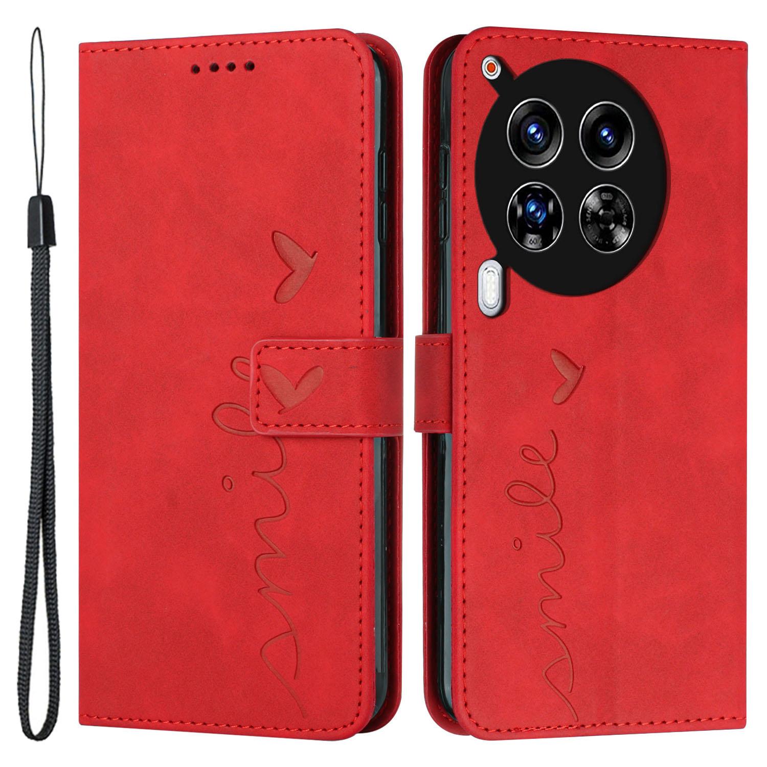 

For TECNO Camon 30 4G/5G Wallet Case Love Heart Imprinted Skin-Touch Feeling Leather Cover Red