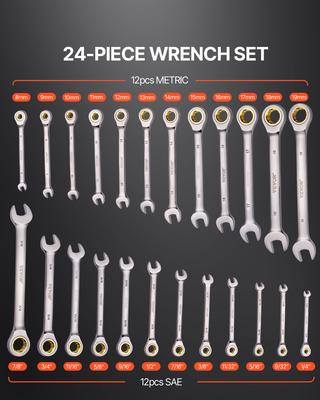 SucceBuy Combination Wrench Set 24/30-Piece Ratcheting Wrench Set with Organizer Rack Cr-V Steel Wrench Set SAE Metric