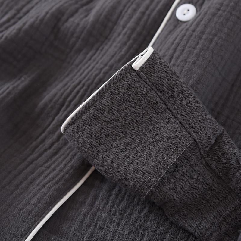 Męski Lekki Bawełniany Piżamowy Zestaw z Gniecionej Bawełny – Krótki Rękaw, Podwójna Warstwa, Do Noszenia w Domu i na Zewnątrz