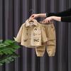 2024 Korean Style Toddler Letter Print Corduroy Sports Set - Spring/Autumn