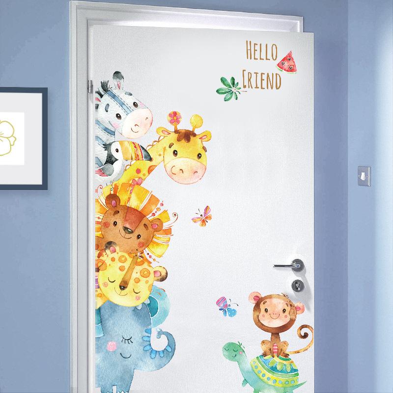 Watercolor Cartoon Animal Removable Wall Stickers for Bedroom Living Room TV Sofa Background Decoration