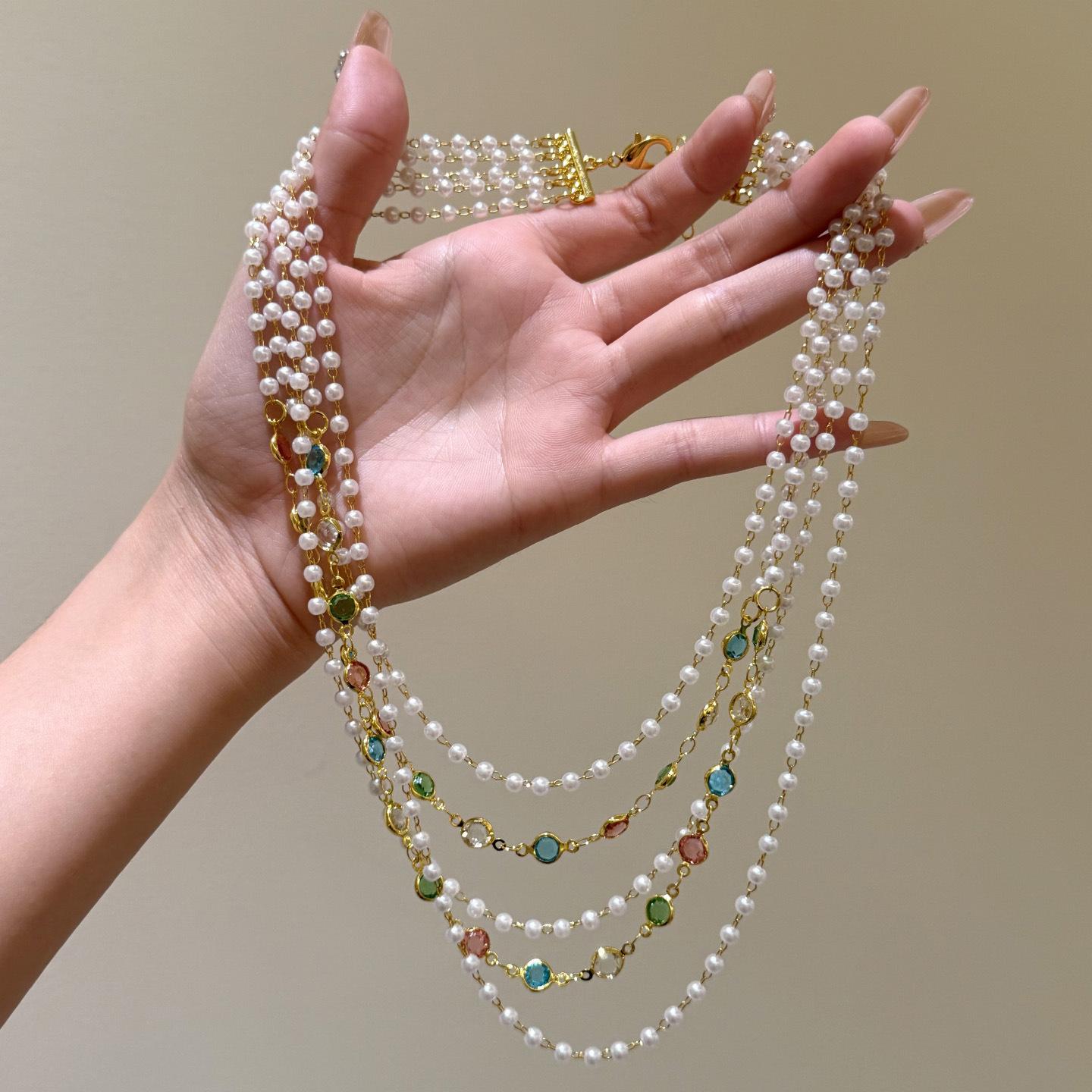 

Ожерелье из жемчуга и бриллиантов в стиле «темпераментный двор» тяжелой промышленности, нишевый дизайн, темпераментное, личностное, универсальное ожерелье