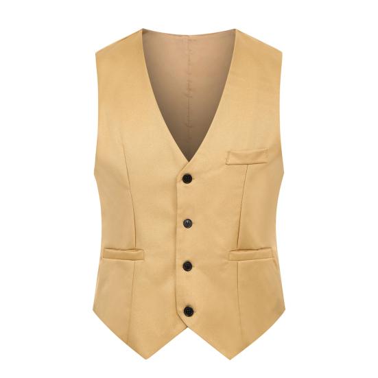 Men Waistcoat Solid Color Single-breasted V Neck Sleeveless Spring Vest for Work
