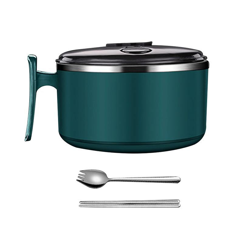 Stainless Steel Instant Noodle Bowl with Lid Spoon, Japanese-Style Sealed Lunch Box,Student Bento Box, Tableware, Large Capacity