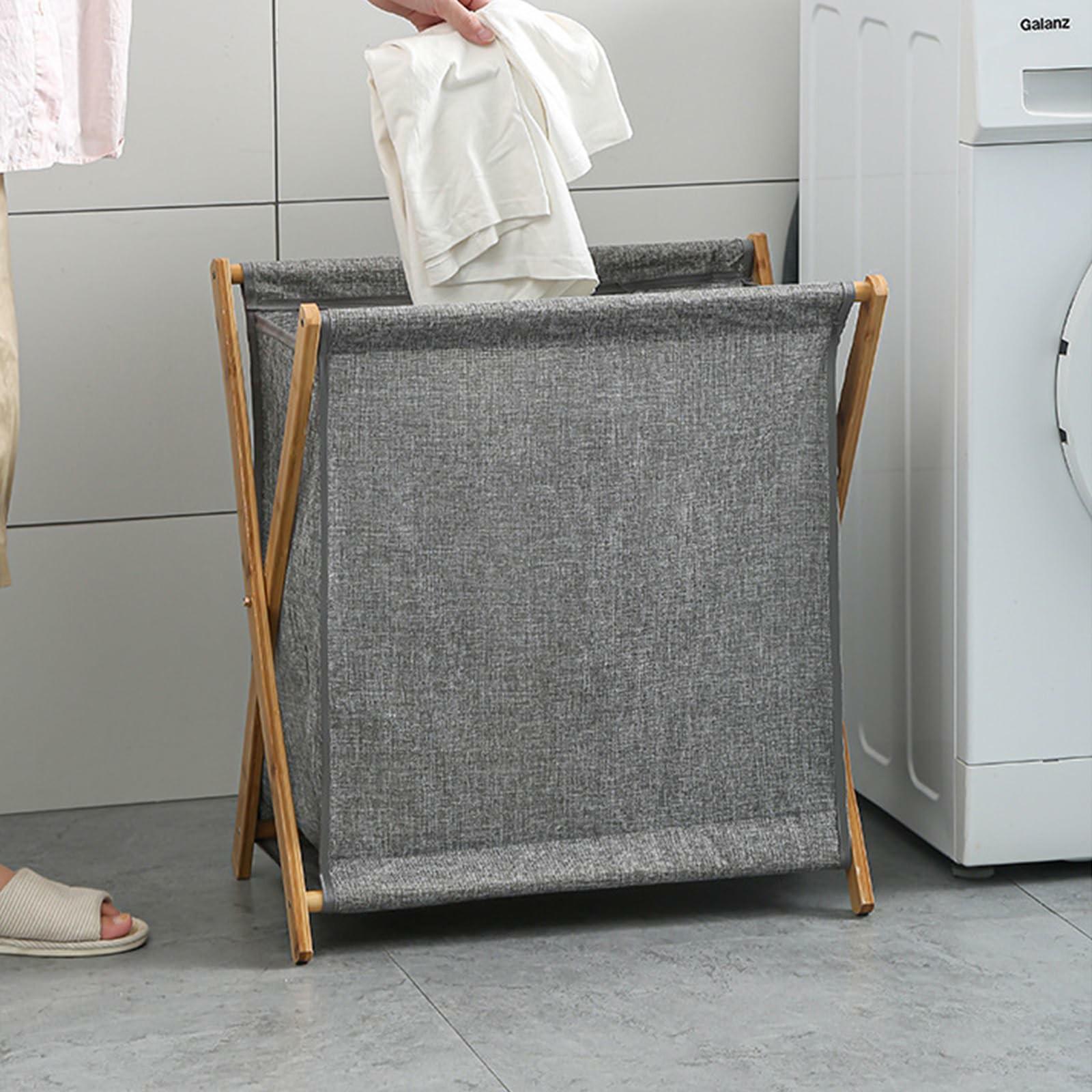 

Collapsible Bamboo Frame Laundry Hamper Clothes Storage Basket for Bathroom Bedroom Size S Type A