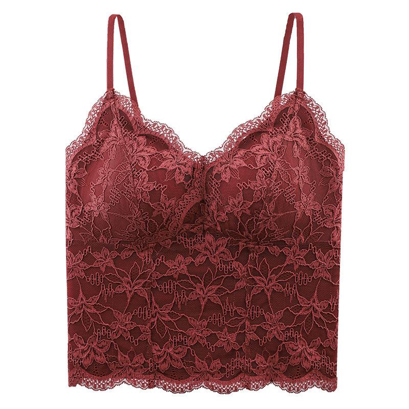 Women V Neck Fleece Lace Camisole Tank Top With Built In Chest Pad