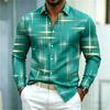 2026 Men's Shirt with Fashionable Printed Lines, Checkered Long Sleeved Shirt, Lapel, Slim Fit, Business Casual Men's Shirt