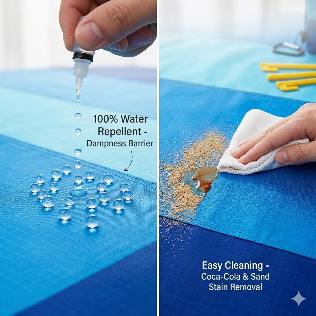 Oversized Beach Blanket Sand Free Water Resistant Ripstop Polyester Picnic Mat with 4 Stakes for 2-8 Adults Large Outdoor Rug