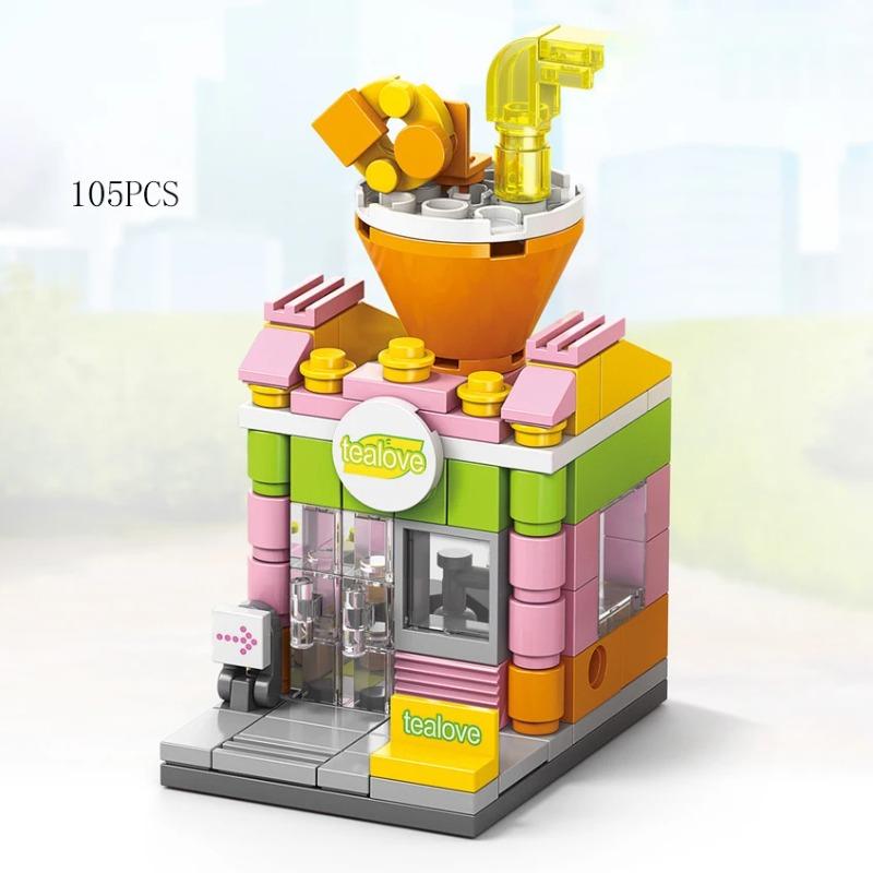 City Mini Shop Supermarket Street View Model Building Blocks Hamburger Restaurant Retail Store Bricks Architecture Friend Girl
