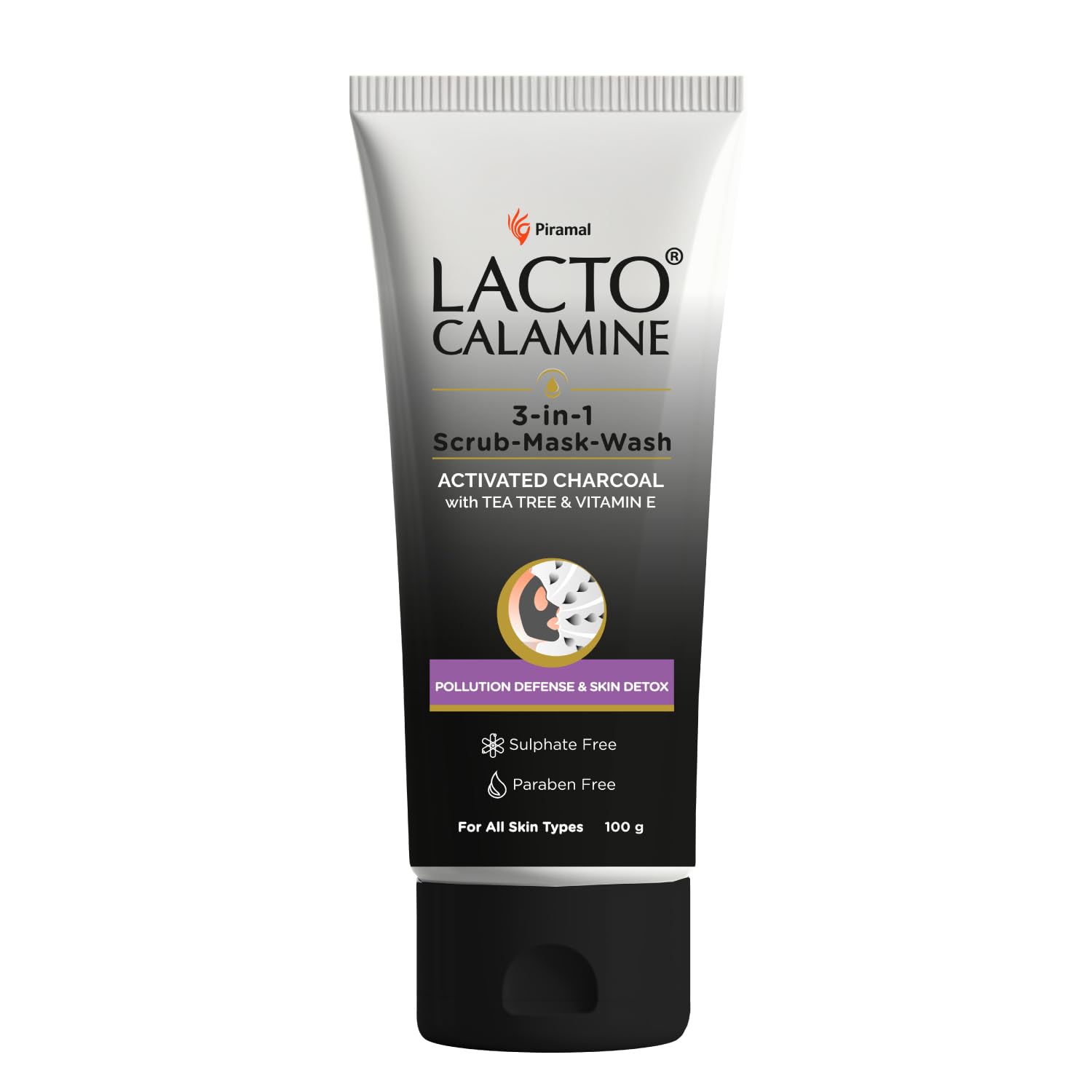 

Lacto Calamine 3-in-1 Charcoal Face Scrub Mask Wash 100 ml Multi-Action Detox Cleanser for Clear Skin