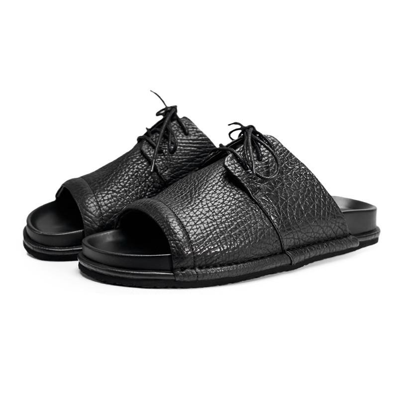 Top Luxus Herren Hausschuhe Echtes Leder Bequem Kühl Sommer 2024 Beliebt Neuankömmling Herren Strand Weiche Leder Sandalen Schwarz
