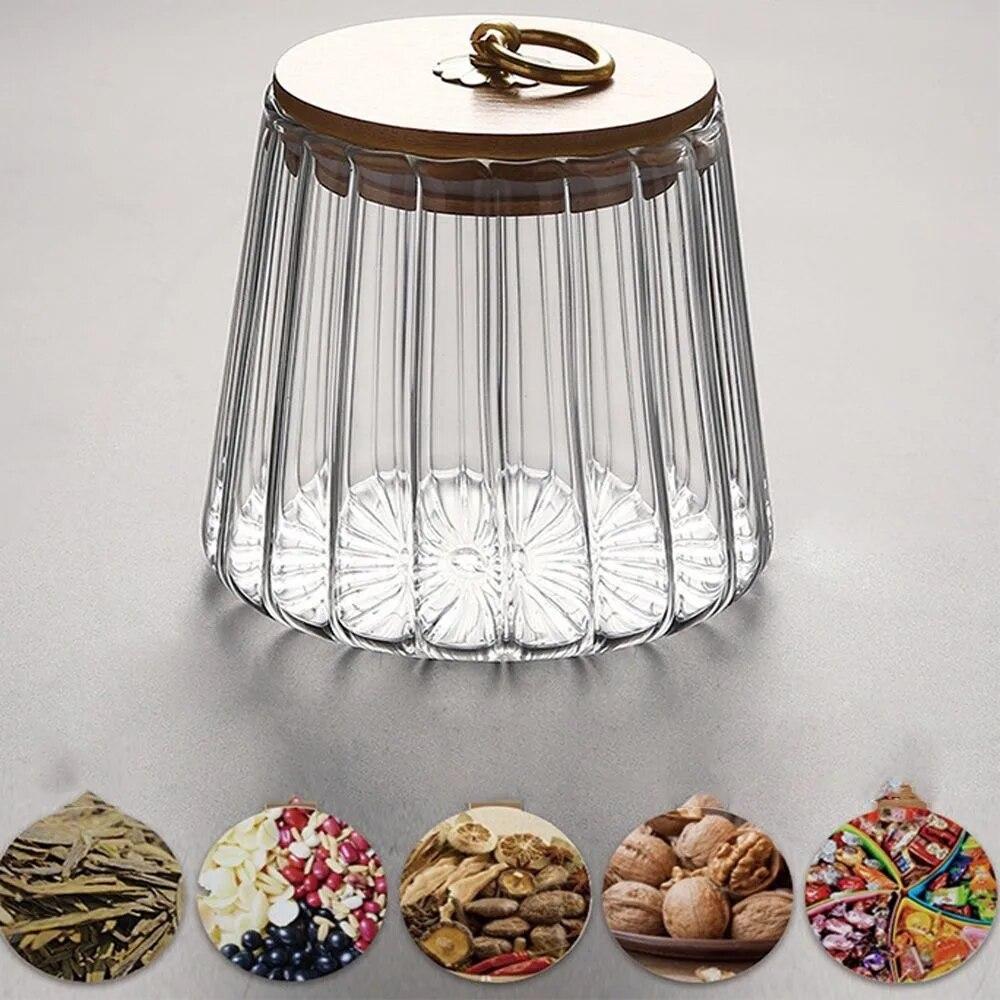 Recipient pentru alimente Sticle de depozitare în bucătărie Borcan de sticlă Canistra etanșă Boabe Ceai Boabe de cafea Boabele Borcane pentru bomboane Recipiente cu capac din lemn