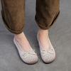 Johnature Retro Bow Flats Soft Soled Comfortable Shallow Hollow-out Breathable Casual Women's Shoes