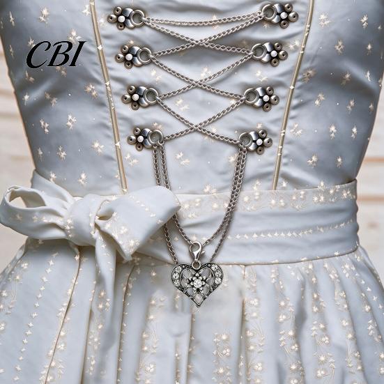 Zierliche Anhängerkette Herz Halskette für Damen, Bayerische Strass Sexy Brust Extra Lange Halskette, Vintage Oktoberfest Korsett Schmuck Zubehör