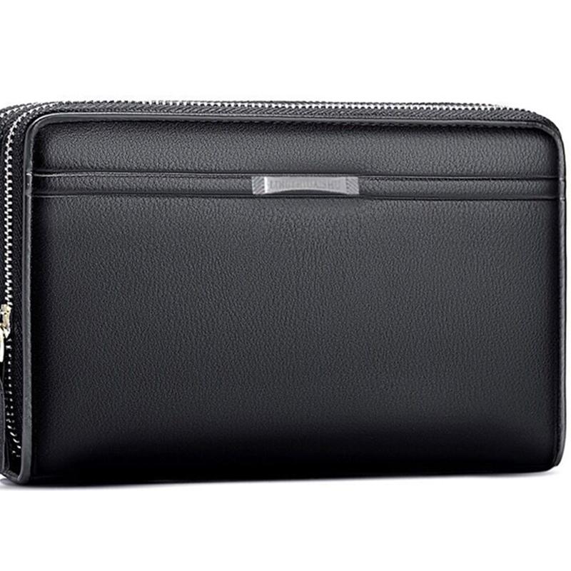Double Zipper Men's Wallet Long Money Clip Leather Handbag Large Capacity Business Mobile Phone Card Holder Men's Gift Father Son Husband