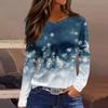 Women's Fashion Casual Slit Hem Round Neck Long Sleeve Loose Christmas Printed T-Shirt Ladies Top