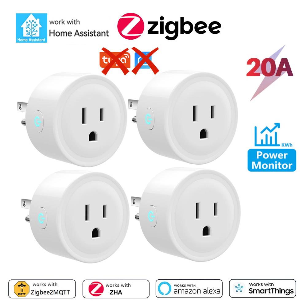 Zigbee2MQTT Smart Plug Zigbee US Socket 20A Wireless Home Outlet with Power Monitor APP Control Works with Alexa Home Assistant