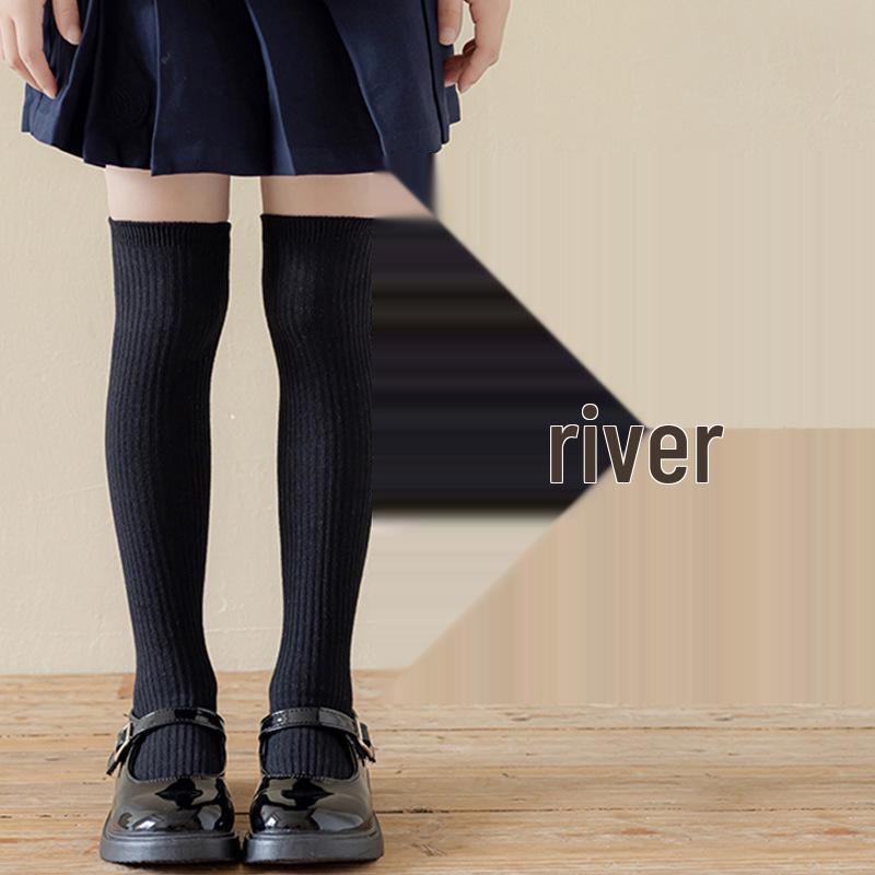 Dark Gray & White Children's Knee-High Socks – Unisex Boneless School Uniform Style
