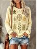 Women Long Sleeve T‑Shirt Vintage Botanical Herb Leaf Specimen Collage Print Crew Neck Casual Loose Tops