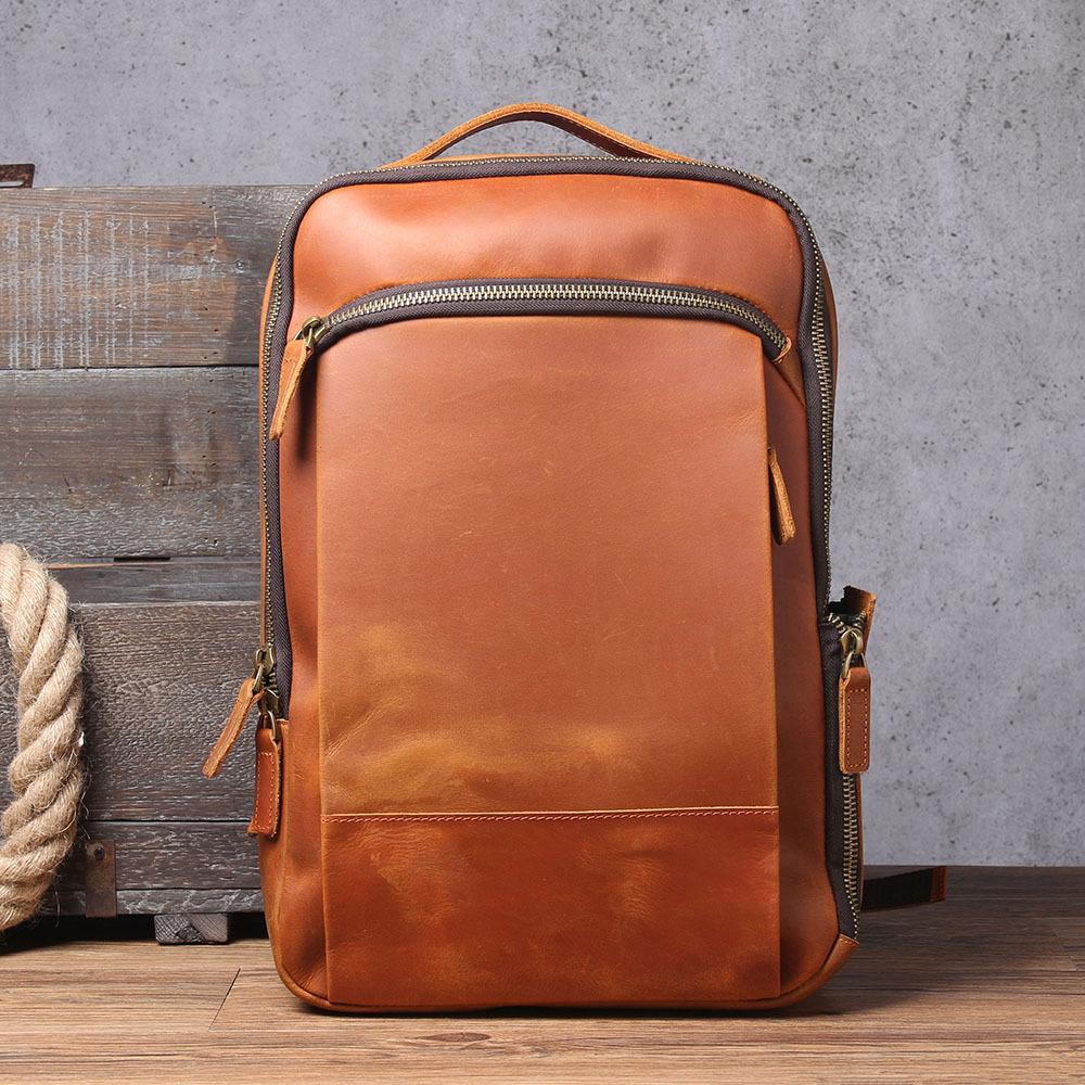 

Retro Casual Crazy Horse Leather Double Shoulder Backpack, Genuine First Layer Cowhide for Men.