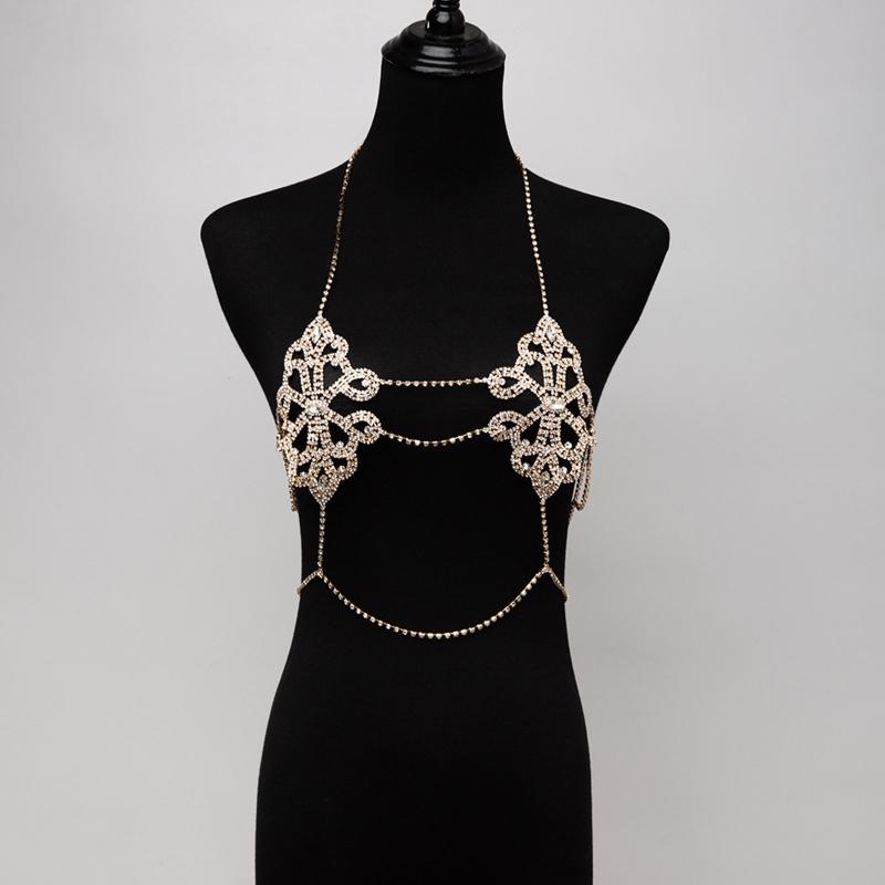 Women's Body Belly Chain Silver Bra Jewelry Sexy Necklace Bikini Sexy Hollowed Out Chest Chain for Beach Party Women