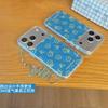 Kawaii Blue Yellow Line Floral Clear Phone Case With Matching Wrist Strap For iPhone 14 15 16 17 Pro Max INS Cute Shockproof Cov